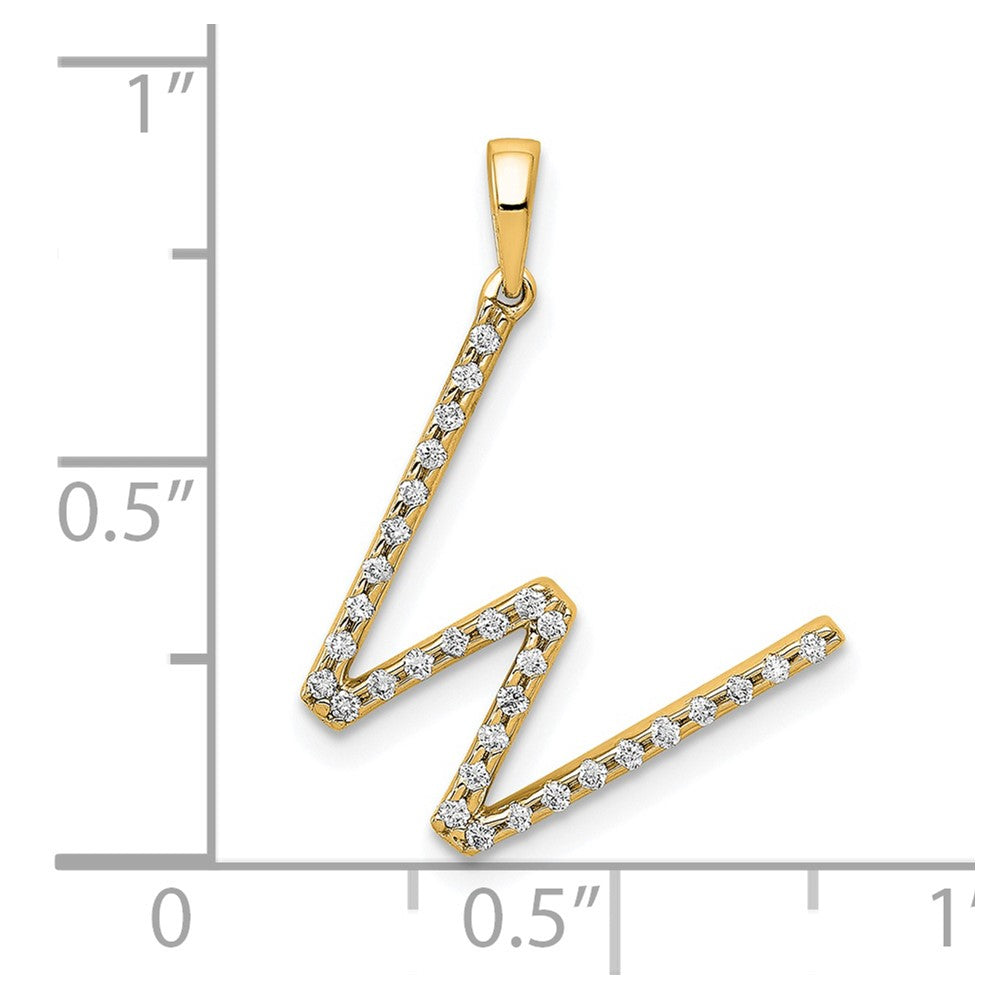 14K Yellow Gold Real Diamond Letter W Initial Pendant