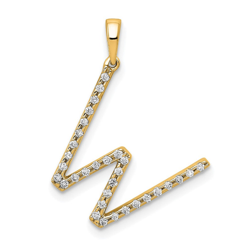 14K Yellow Gold Real Diamond Letter W Initial Pendant