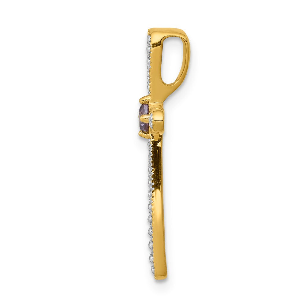 14K Yellow Gold Real Diamond and Amethyst Polished Cross Chain Slide