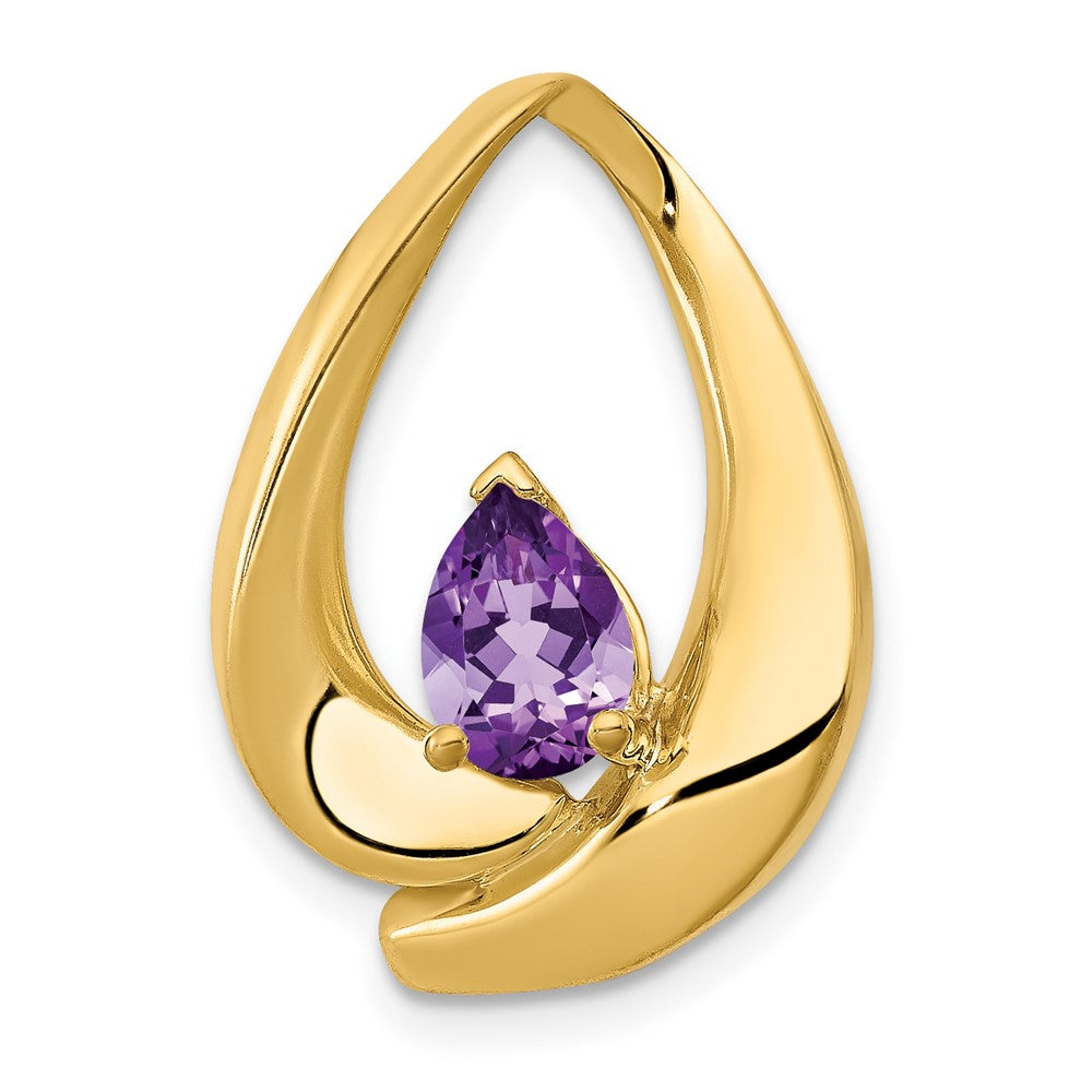 10K Yellow Gold 7x5mm Pear Amethyst Slide