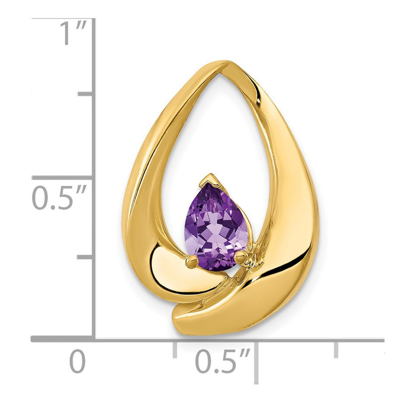 14K Yellow Gold 7x5mm Pear Amethyst Slide