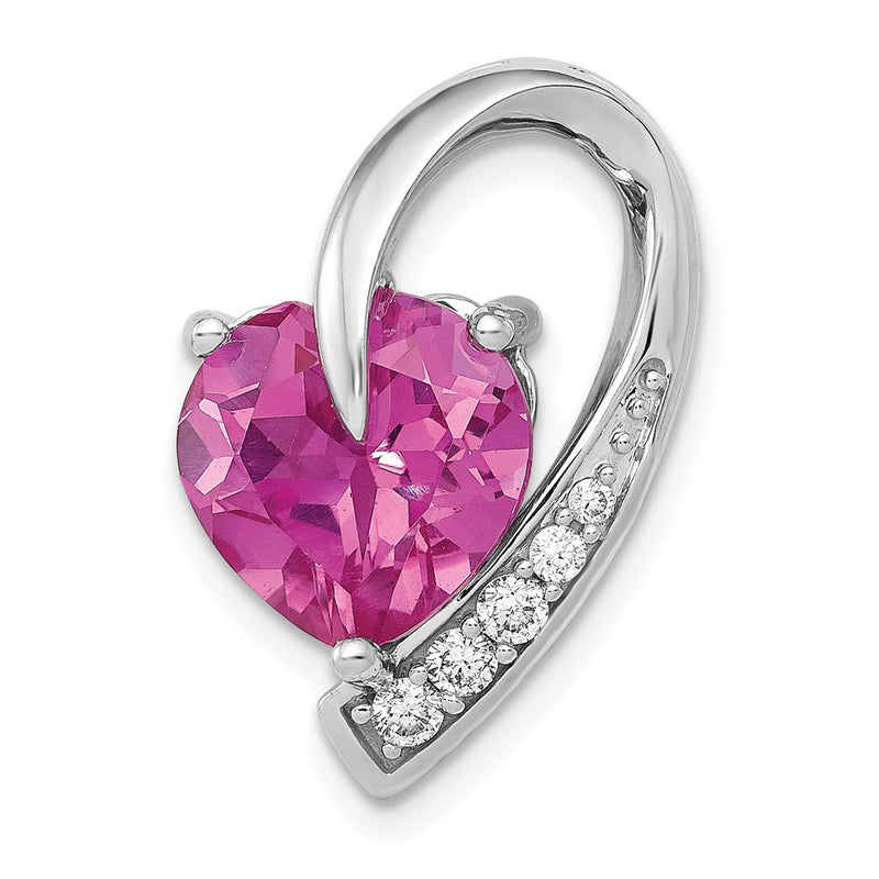 14k White Gold 1/8ct. Real Diamond and Created Pink Sapphire Chain Slide