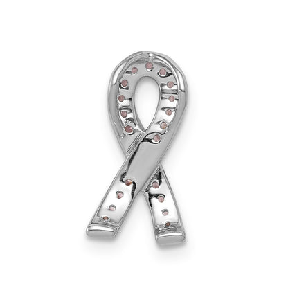 14k White Gold Pink Sapphire Awareness Ribbon Pendant