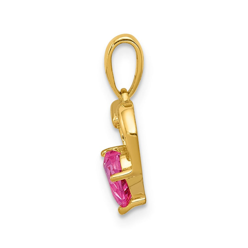 14K Yellow Gold Created Pink Sapphire and Real Diamond Heart Pendant