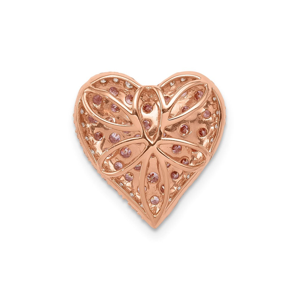14k Rose Gold Real Diamond and Pink Sapphire Vintage Heart Chain Slide