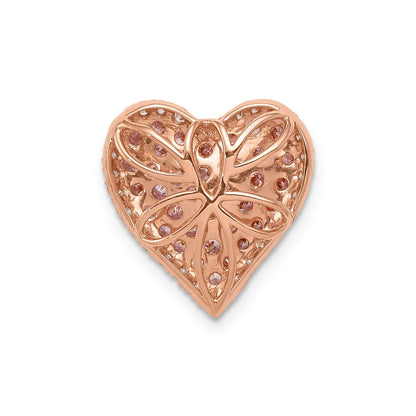 14k Rose Gold Real Diamond and Pink Sapphire Vintage Heart Chain Slide