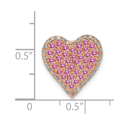 14k Rose Gold Real Diamond and Pink Sapphire Vintage Heart Chain Slide