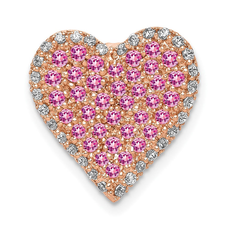 14k Rose Gold Real Diamond and Pink Sapphire Vintage Heart Chain Slide