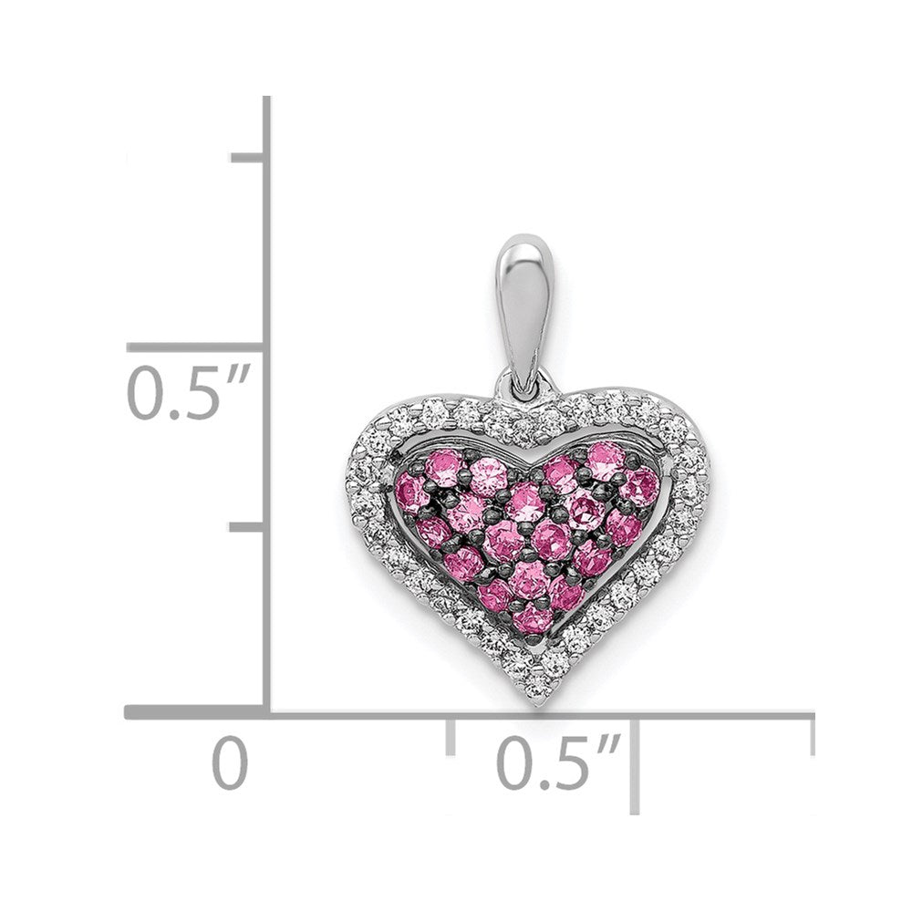 Solid 14k White Gold Simulated CZ and PinK Sapphire Heart Pendant