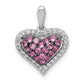Solid 14k White Gold Simulated CZ and PinK Sapphire Heart Pendant