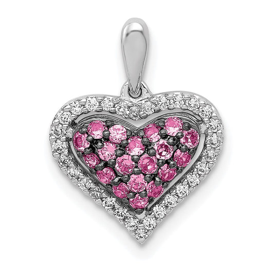 14k White Gold Real Diamond and Pink Sapphire Heart Pendant