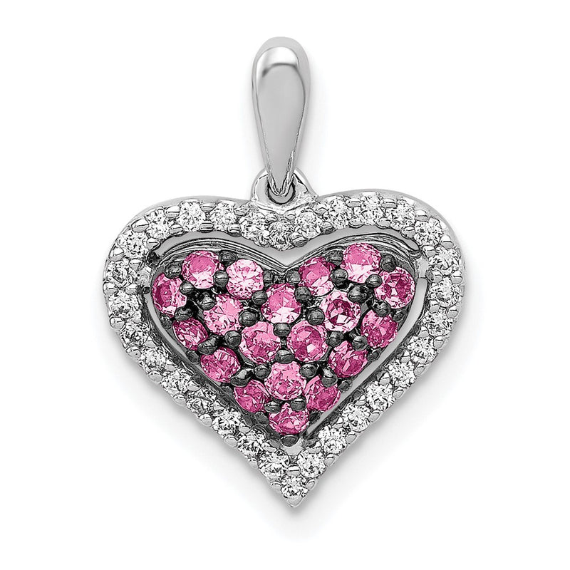 14k White Gold Real Diamond and Pink Sapphire Heart Pendant