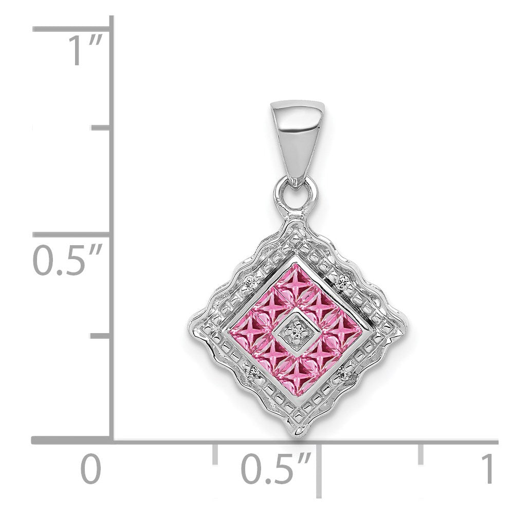 14k White Gold Real Diamond and .40 Pink Sapphire Pendant