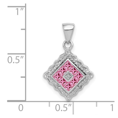 14k White Gold Real Diamond and .40 Pink Sapphire Pendant