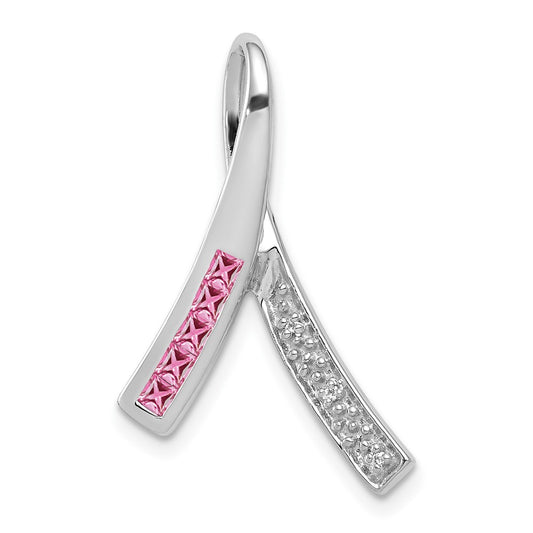 14k White Gold Real Diamond and Pink Sapphire Pendant