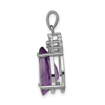 14k White Gold Pear 3.55 Amethyst & Real Diamond Pendant