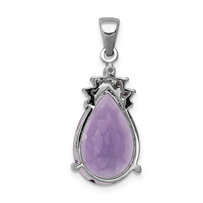 14k White Gold Pear 3.55 Amethyst & Real Diamond Pendant