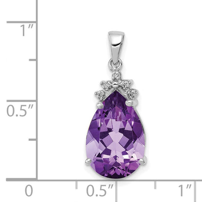 14k White Gold Pear 3.55 Amethyst & Real Diamond Pendant