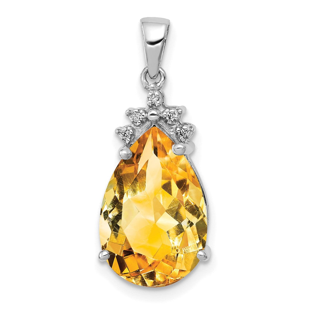14k White Gold Pear Citrine & Real Diamond Pendant