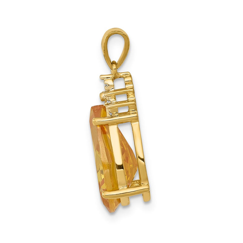 14K Yellow Gold Pear Citrine & Real Diamond Pendant