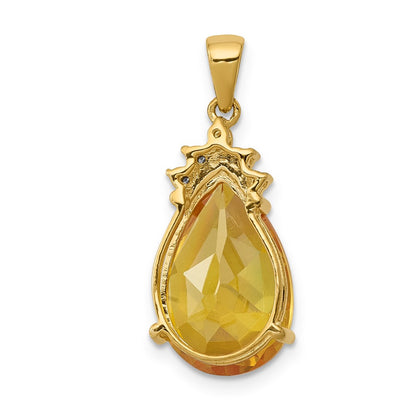 14K Yellow Gold Pear Citrine & Real Diamond Pendant