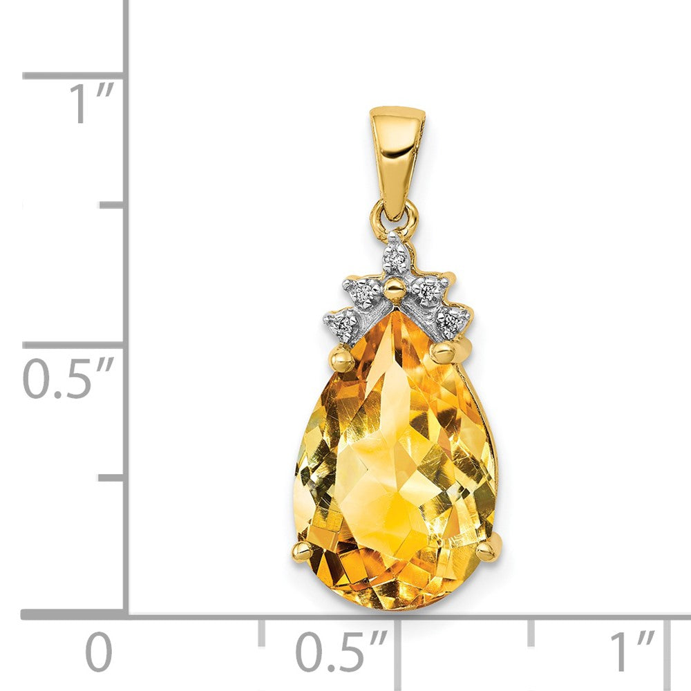 14K Yellow Gold Pear Citrine & Real Diamond Pendant