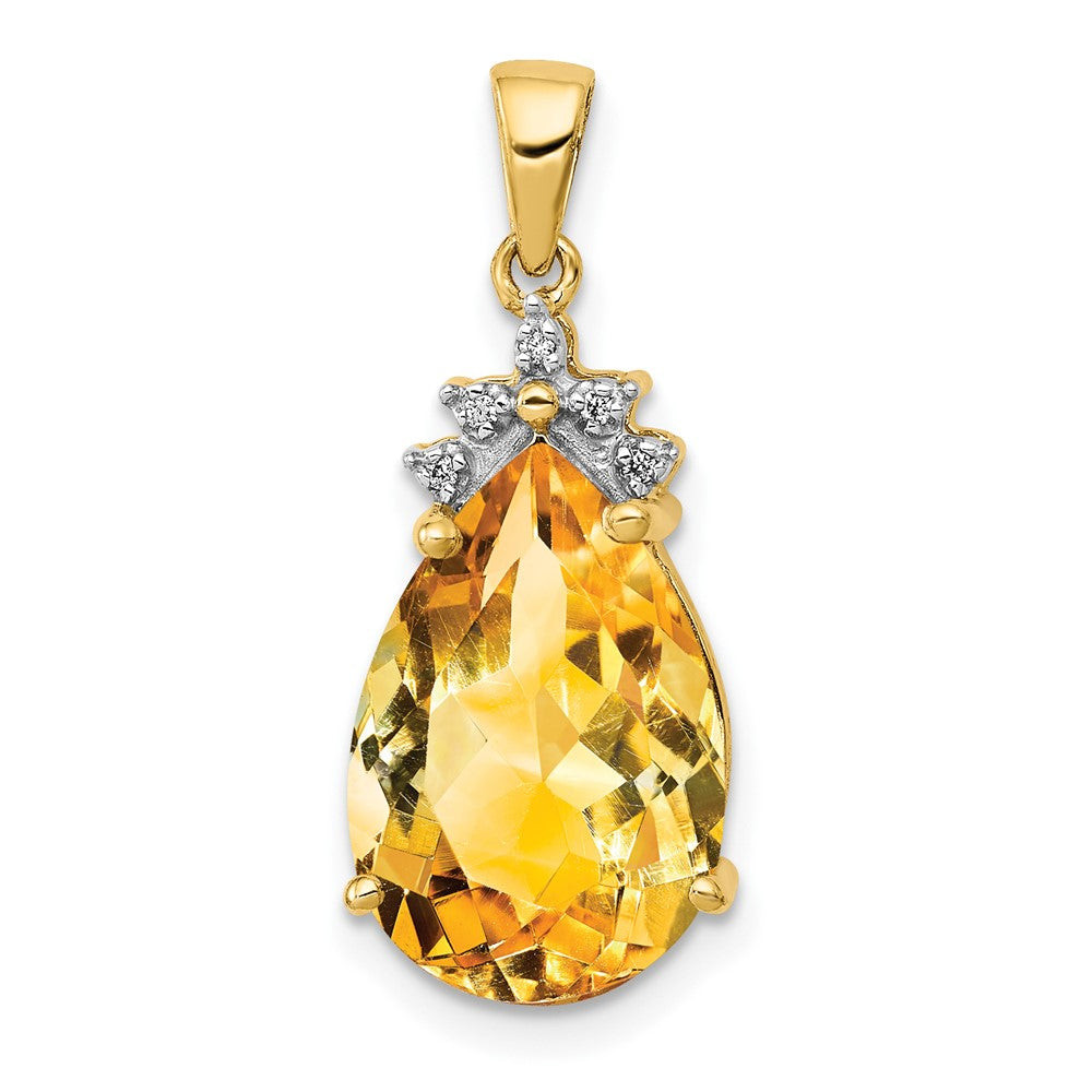14K Yellow Gold Pear Citrine & Real Diamond Pendant
