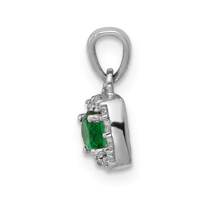 14k White Gold Real Diamond and .20 Emerald Square Halo Pendant