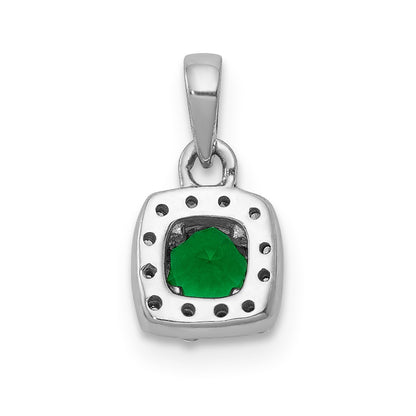 14k White Gold Real Diamond and .20 Emerald Square Halo Pendant