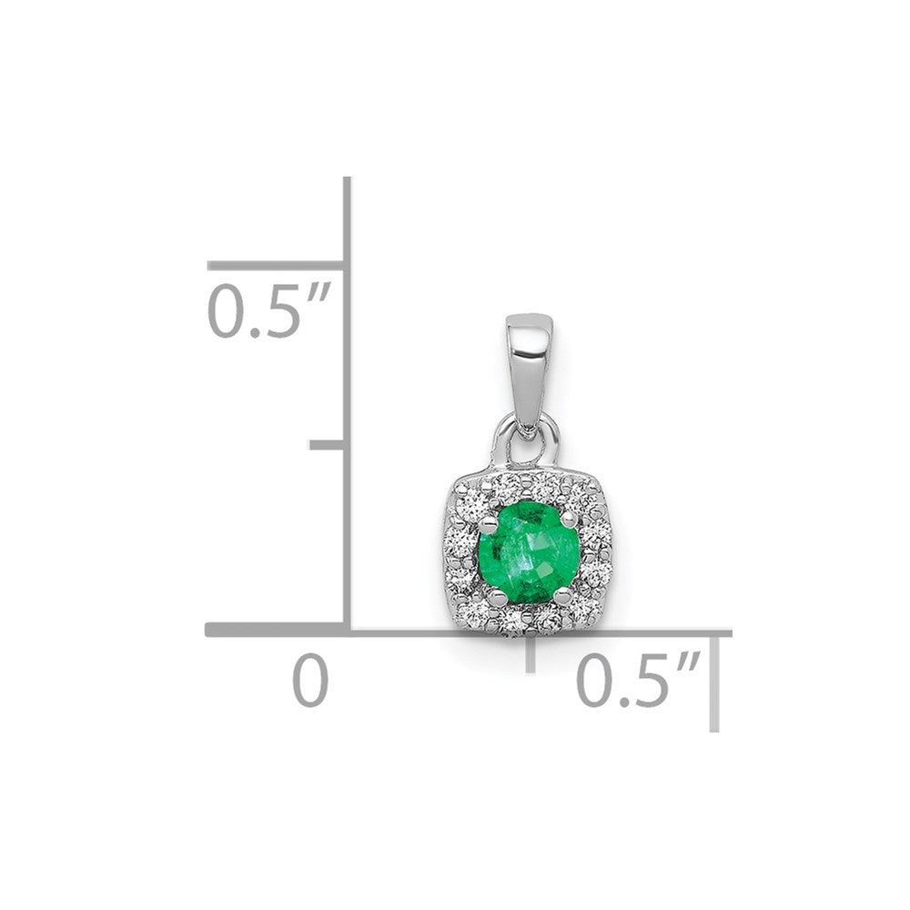 14k White Gold Real Diamond and .20 Emerald Square Halo Pendant