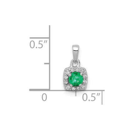 14k White Gold Real Diamond and .20 Emerald Square Halo Pendant