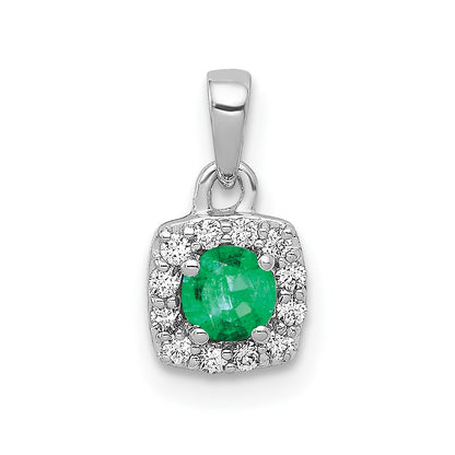 14k White Gold Real Diamond and .20 Emerald Square Halo Pendant