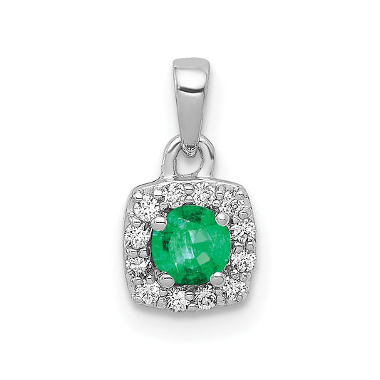 14k White Gold Real Diamond and .20 Emerald Square Halo Pendant