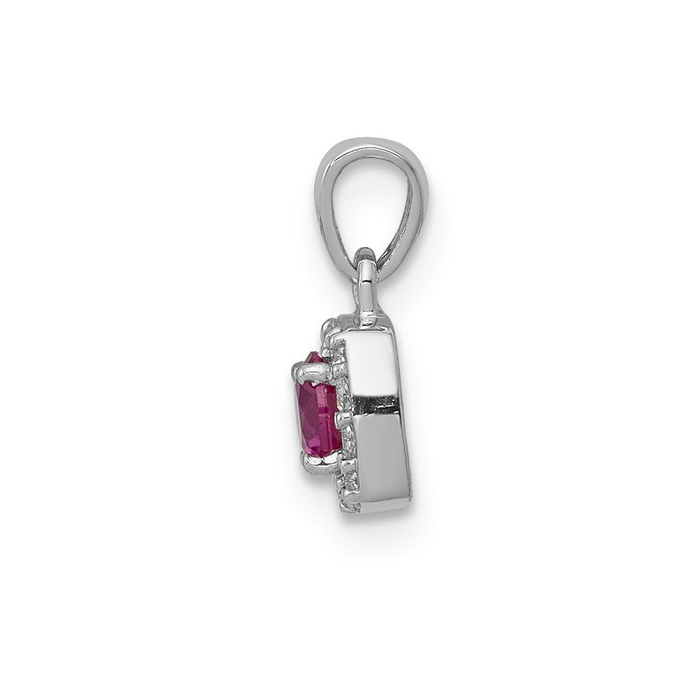 14k White Gold Real Diamond and .20 Ruby Square Halo Pendant