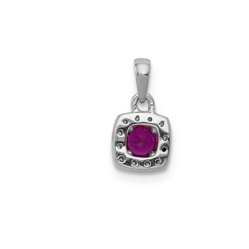 14k White Gold Real Diamond and .20 Ruby Square Halo Pendant