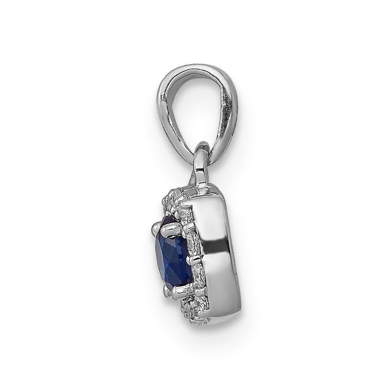 14k White Gold Real Diamond and .20 Sapphire Square Halo Pendant