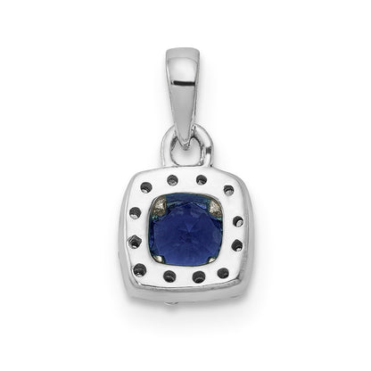 14k White Gold Real Diamond and .20 Sapphire Square Halo Pendant