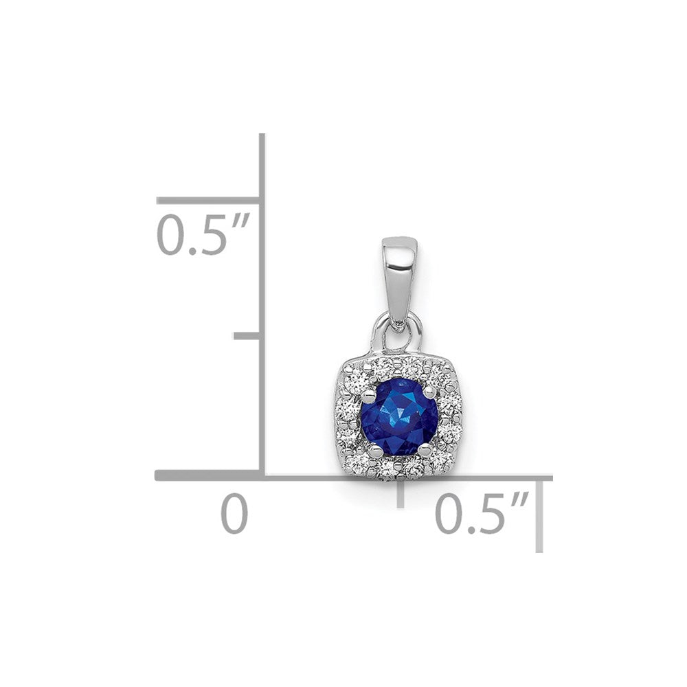 14k White Gold Real Diamond and .20 Sapphire Square Halo Pendant