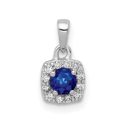 14k White Gold Real Diamond and .20 Sapphire Square Halo Pendant