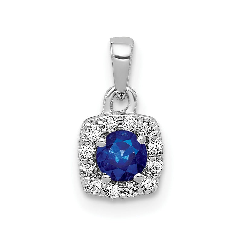 14k White Gold Real Diamond and .20 Sapphire Square Halo Pendant