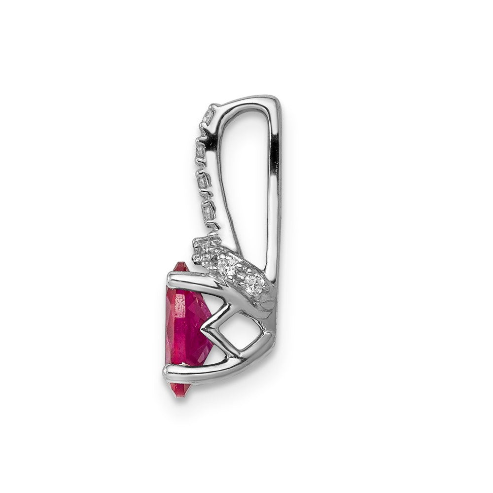 14k White Gold Real Diamond and Oval Ruby Pendant