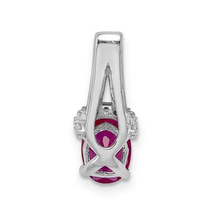 14k White Gold Real Diamond and Oval Ruby Pendant