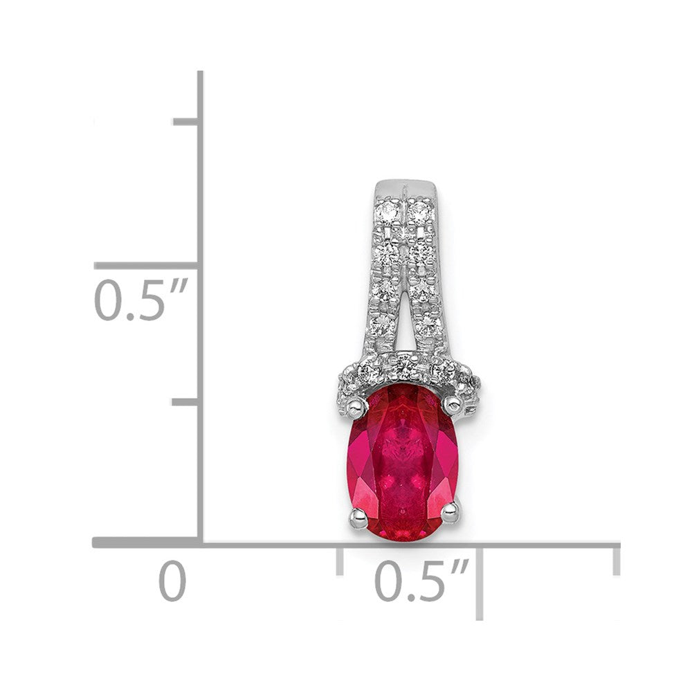 14k White Gold Real Diamond and Oval Ruby Pendant