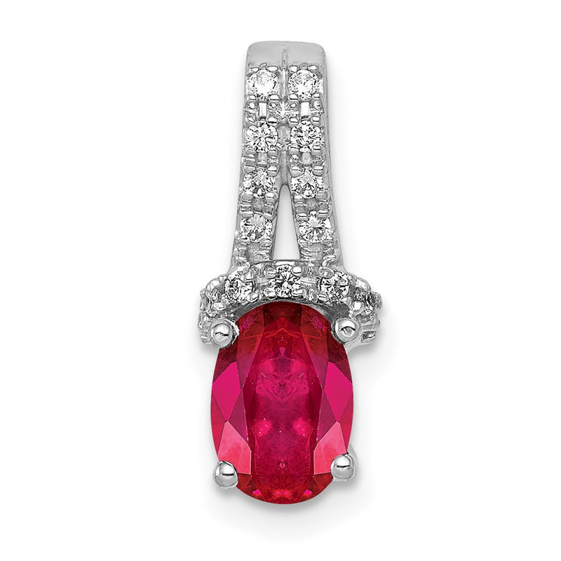14k White Gold Real Diamond and Oval Ruby Pendant