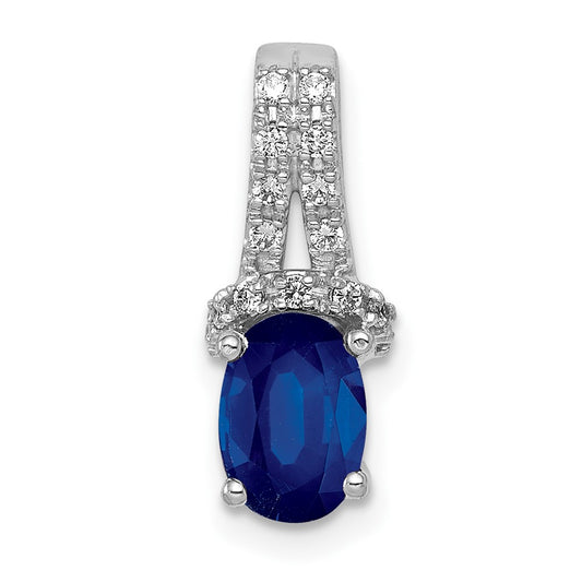 14k White Gold 1/10ct. Real Diamond and Sapphire Pendant