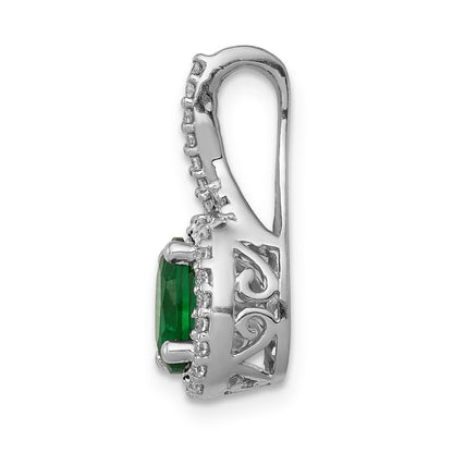 14k White Gold Real Diamond and Oval Emerald Halo Pendant