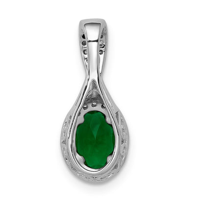 14k White Gold Real Diamond and Oval Emerald Halo Pendant