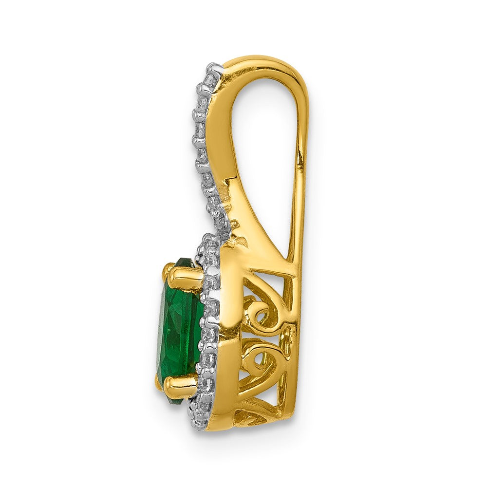 14K Yellow Gold Real Diamond and Oval Emerald Halo Pendant