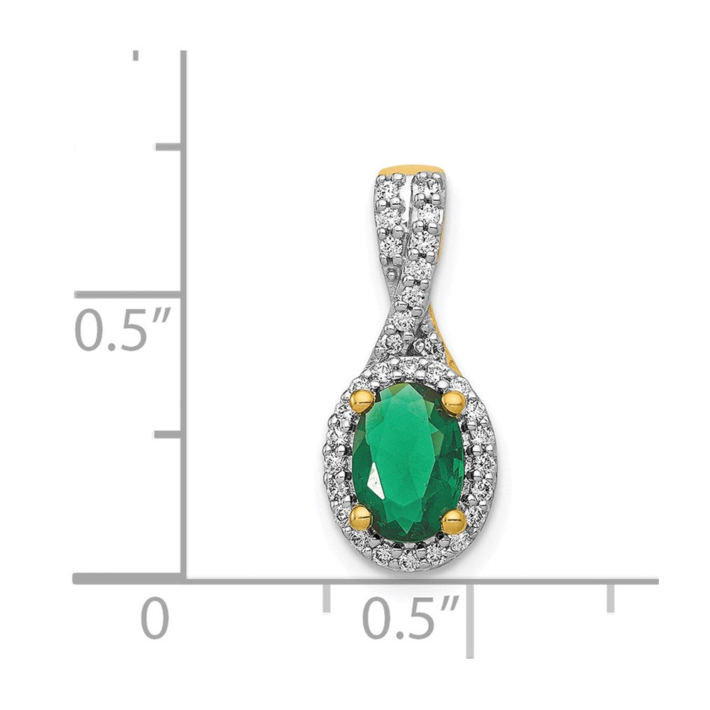 14K Yellow Gold Real Diamond and Oval Emerald Halo Pendant