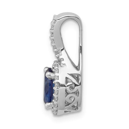 14k White Gold Real Diamond and Oval Sapphire Halo Pendant